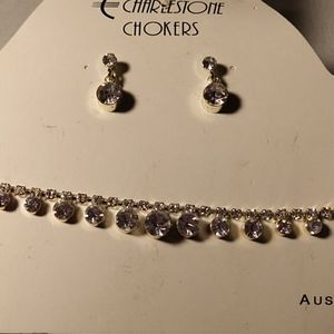 Charleston Chocker Austrian Crystal Necklace and Pierce Earrings